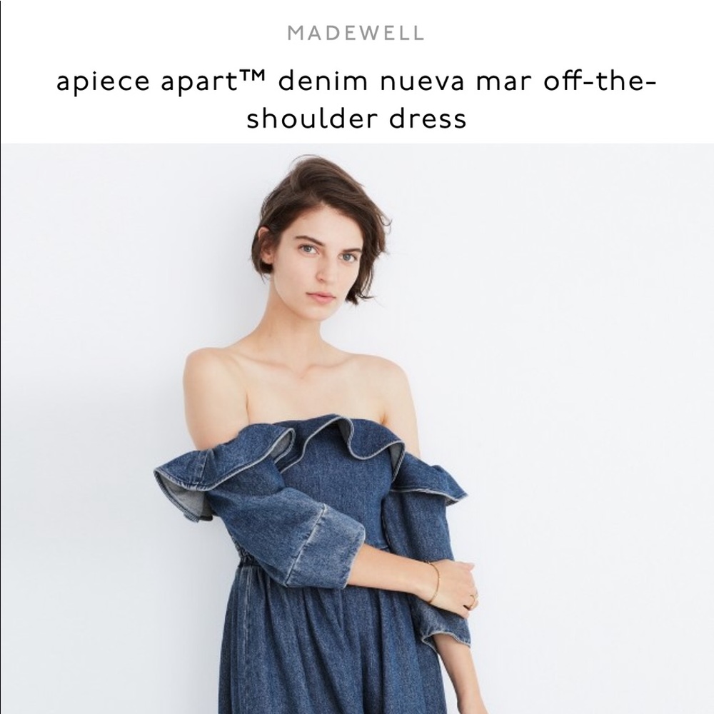 ISO Apiece Apart denim off the shoulder dress